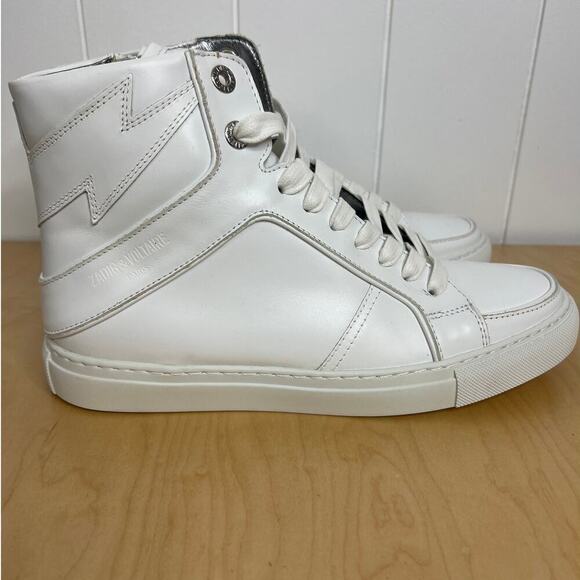 Zadig & Voltaire ZV1747 High Flash White Leather Sneakers SZ FR39/US 8 Womens - Picture 1 of 11